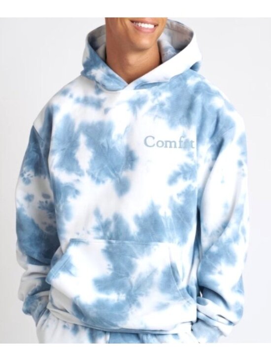 Comfrt Sweaters - Comfrt Unisex Sz LTie-Dye Full-Zip Hoodie Blue & White Cotton Blend